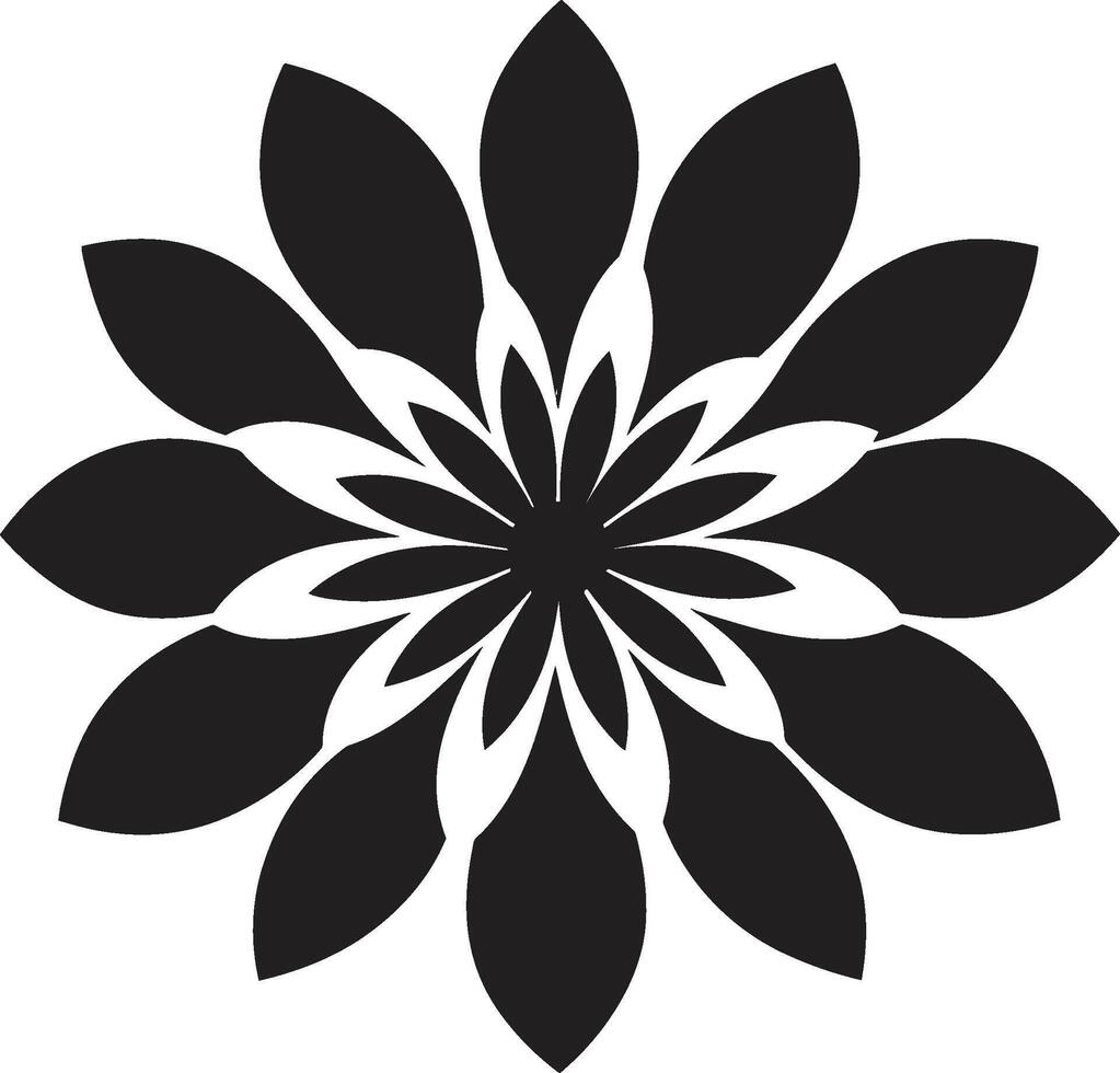 Simplified Petal Framework Black Iconic Emblem Intricate Floral Contour Monochrome Design Icon vector