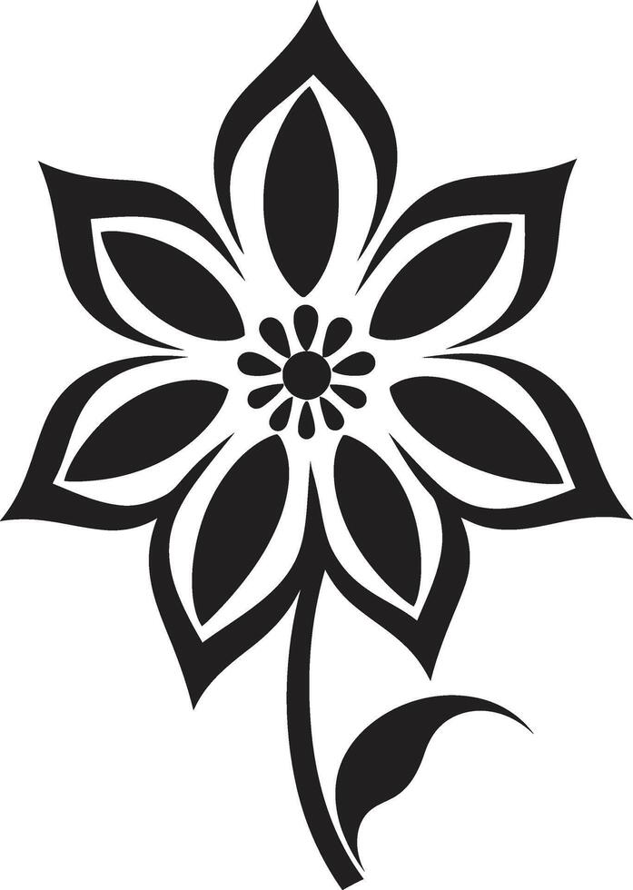 Solid Blossom Sketch Monochrome Vectorized Emblem Intricate Petal Frame Black Symbolic vector