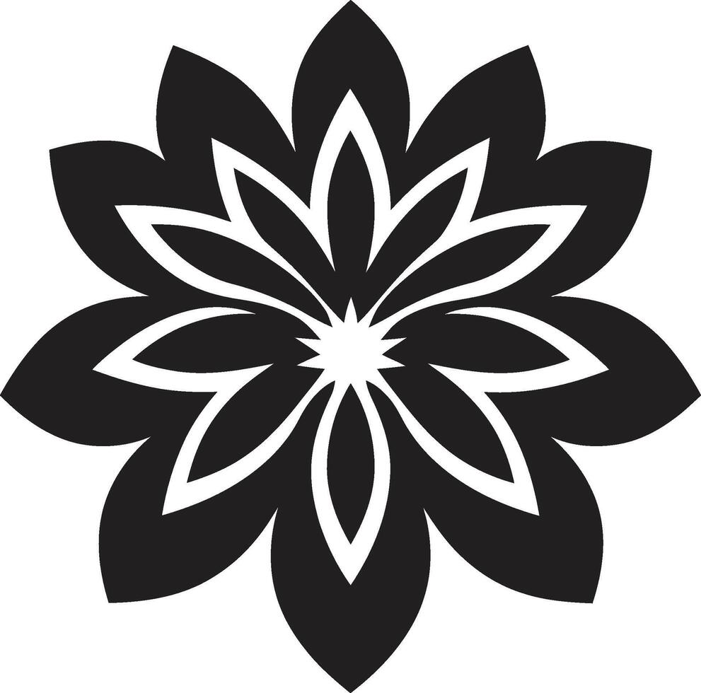 Intricate Bloom Outline Black Symbolic Design Botanical Contour Monochrome Sketch vector