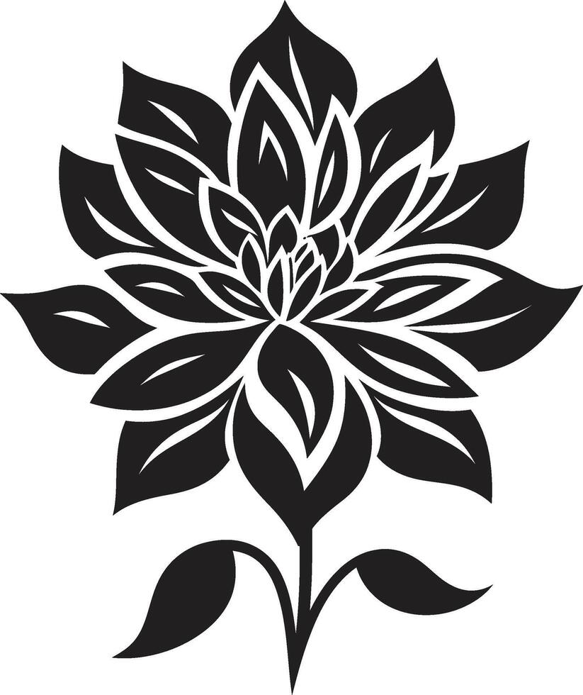 Bold Bloom Structure Monochrome Designated Emblem Simplistic Petal Framework Black Floral Design vector