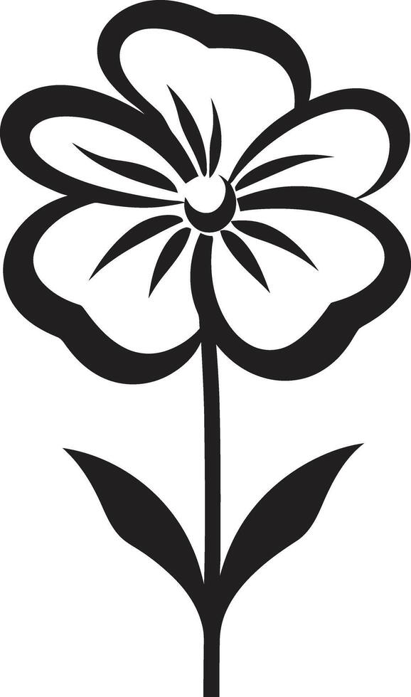 Freehand Sketchy Flower Black Emblem Whimsical Floral Design Hand Drawn Emblematic Icon vector