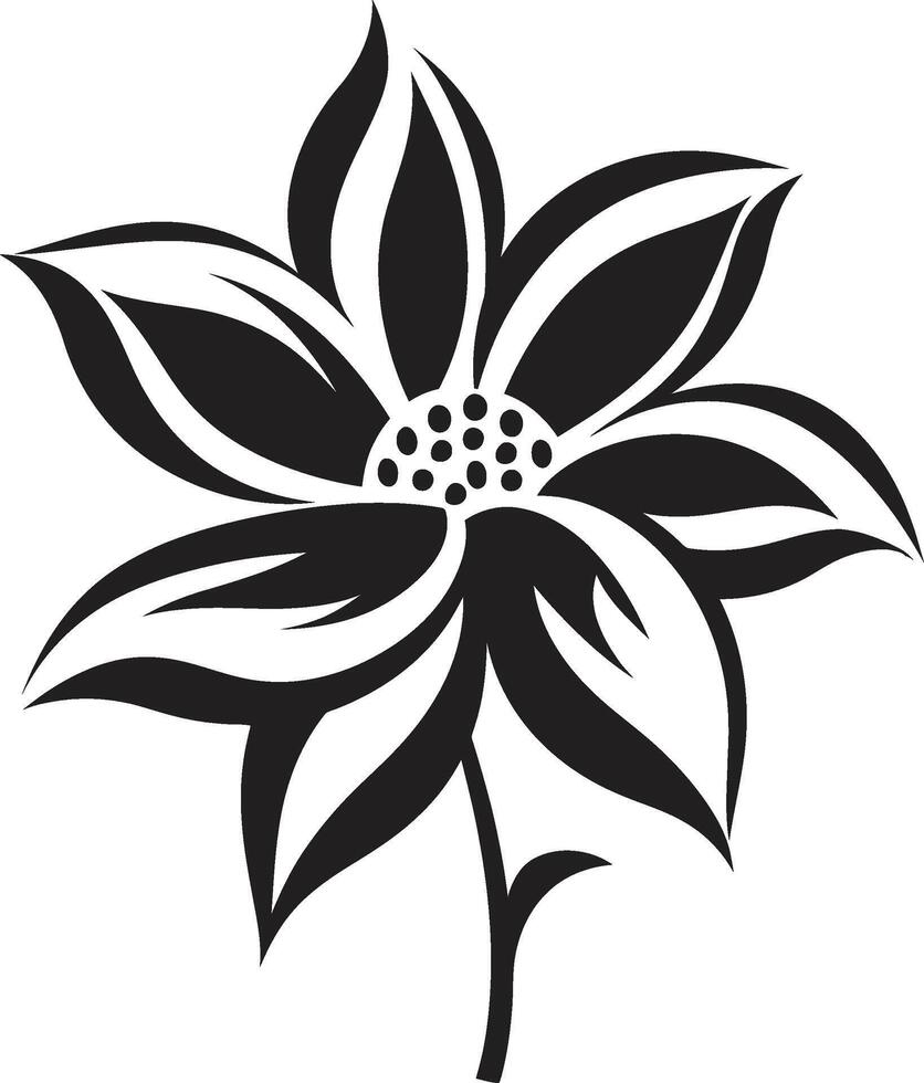 Solid Floral Sketch Black Emblematic Design Bold Bloom Structure Monochrome Frame vector
