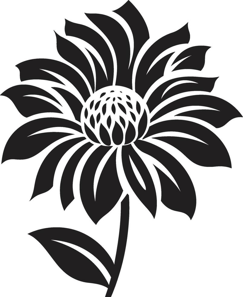 Simplistic Petal Framework Black Iconic Emblem Intricate Floral Contour Monochrome Design Icon vector