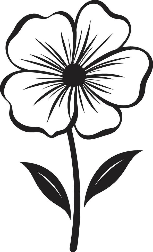 Freehand Bloom Emblem Monochrome Sketchy Design Whimsical Petal Sketch Black Designated Logo vector