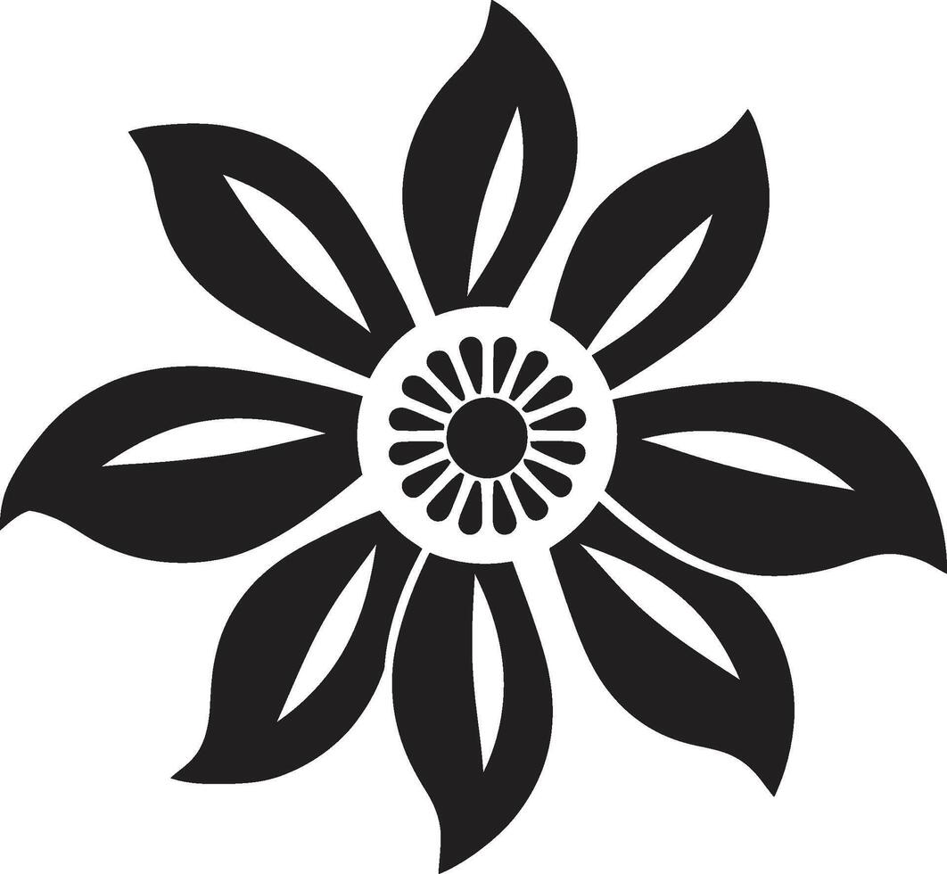 Intricate Floral Contour Monochrome Emblem Sketch Botanical Stroke Black Iconic Flower Design vector