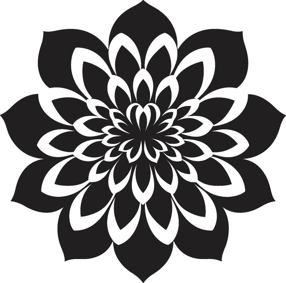 Minimalist Petal Sketch Monochrome Emblematic Logo Intricate Blossom Outline Black Emblem vector