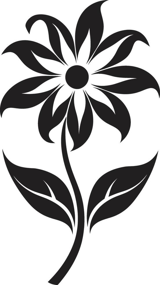 Bold Floral Contour Black Vectorized Sketch Simplistic Flower Frame Monochrome Emblematic Symbol vector