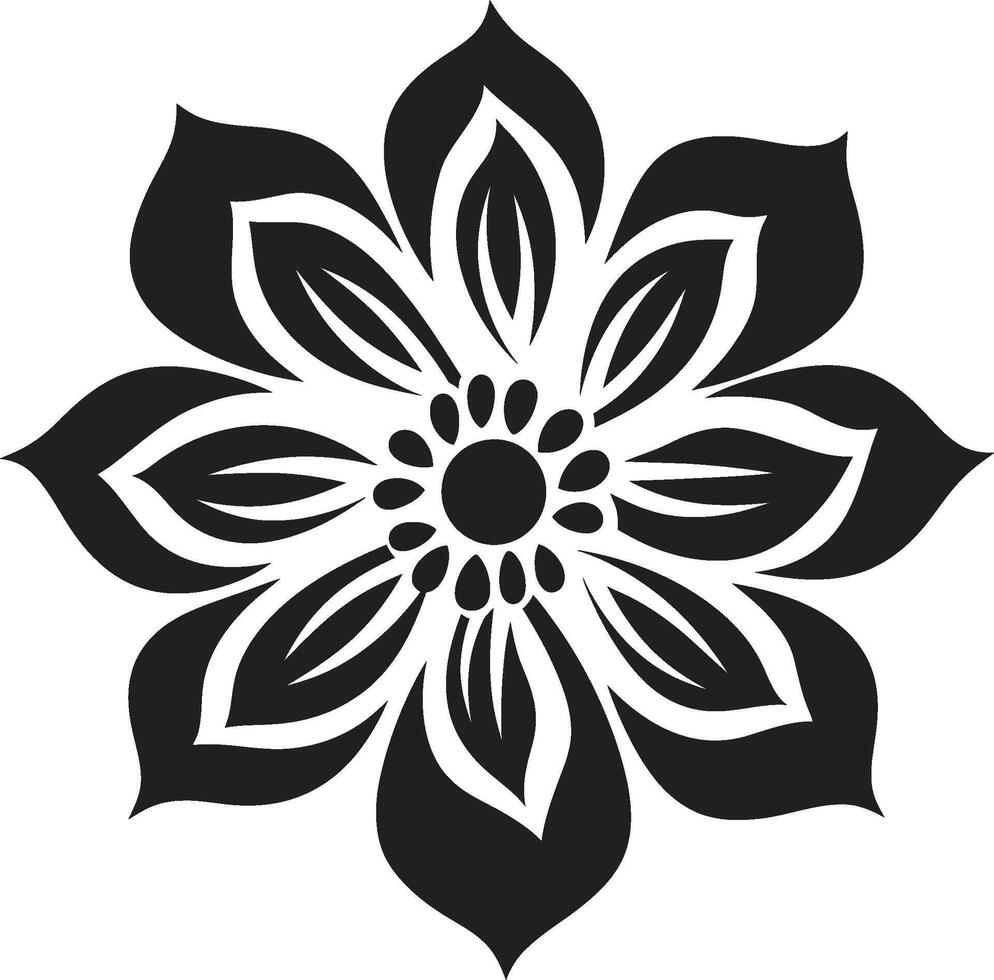 Robust Petal Structure Black Iconic Emblem Intricate Bloom Outline Monochrome Sketch vector