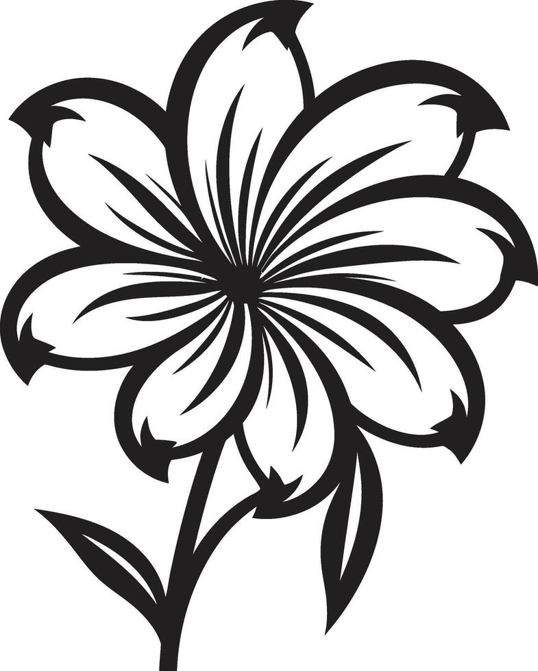 Scribbled Blossom Monochrome Sketch Emblem Whimsical Petal Sketch Black Symbol vector