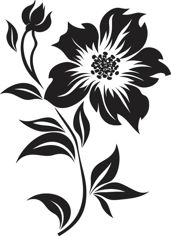 Outlined Blossom Black Symbol Stark Botanical Structure Monochrome Emblem vector