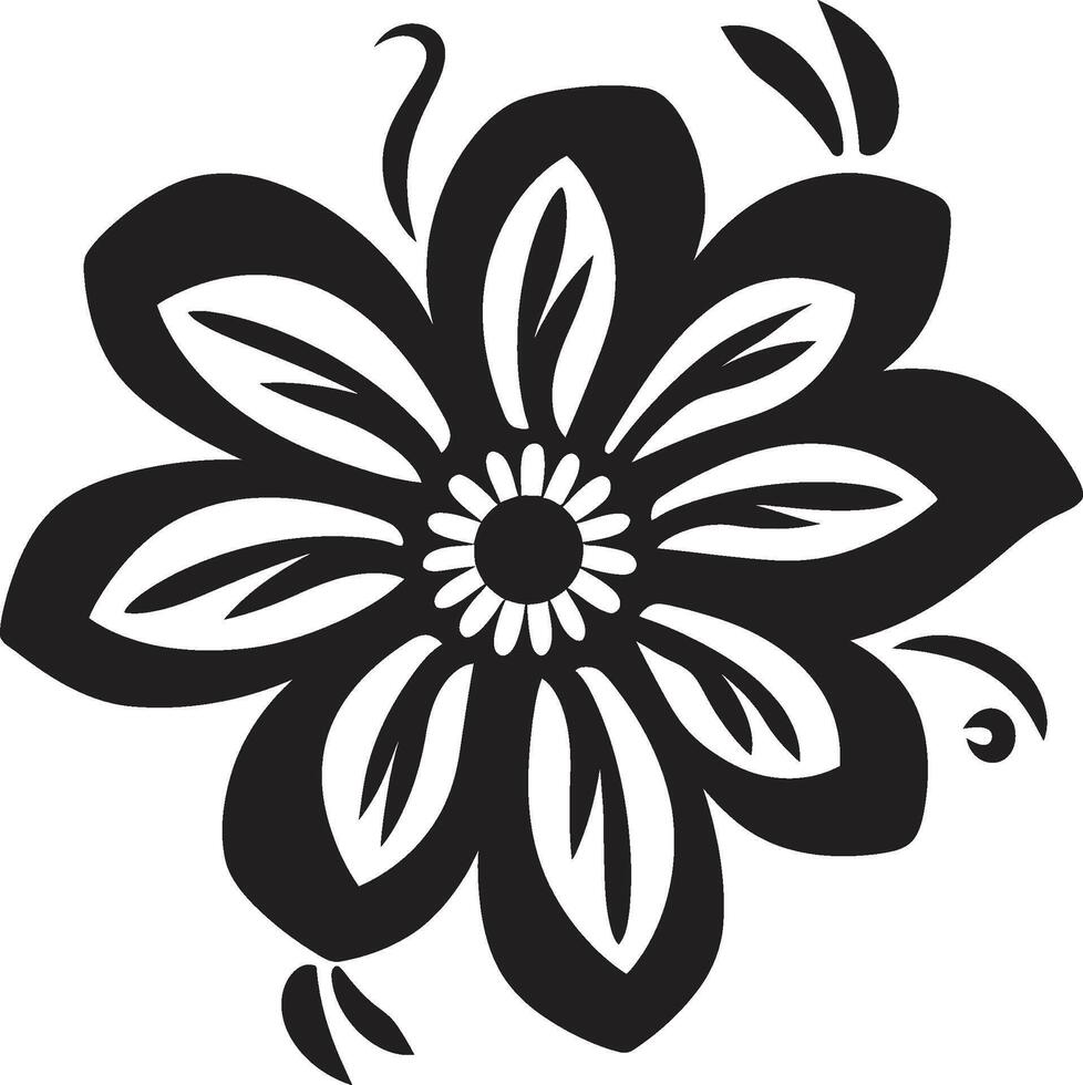 Simple Flower Sketch Black Emblematic Icon Solid Petal Boundary Monochrome Emblematic vector