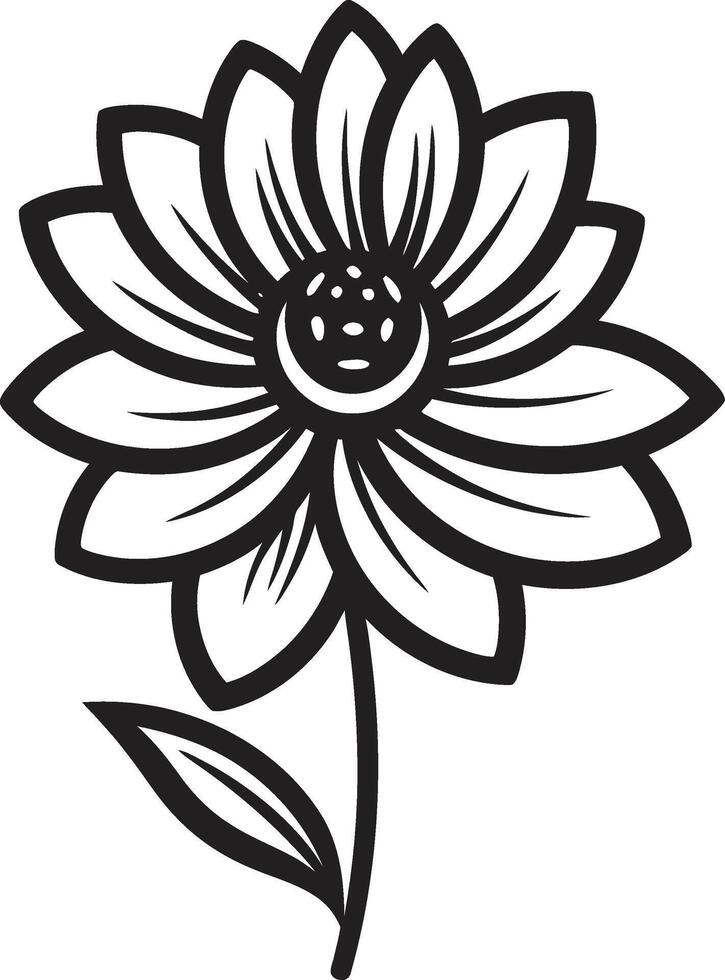 Sketchy Bloom Essence Monochrome Icon Freehand Petal Sketch Black Emblem vector