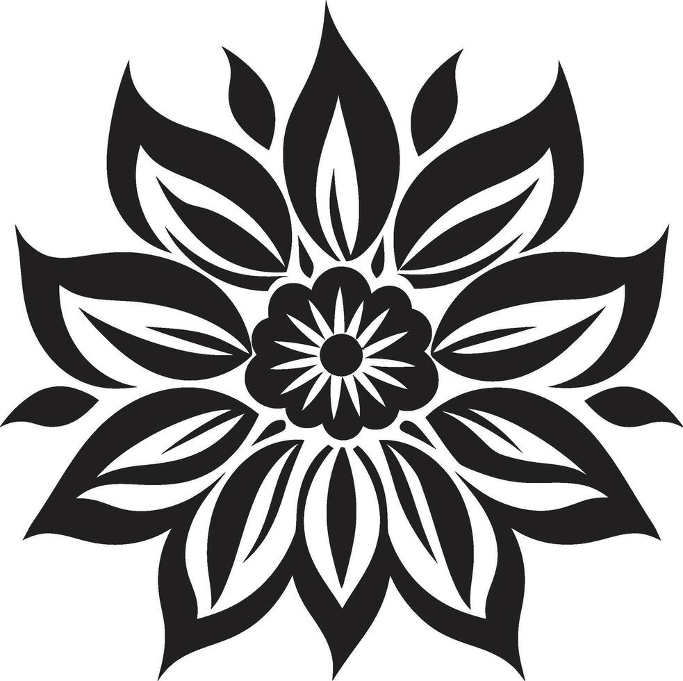 Intricate Floral Sketch Monochrome Iconic Bold Petal Framework Black Floral Emblem vector