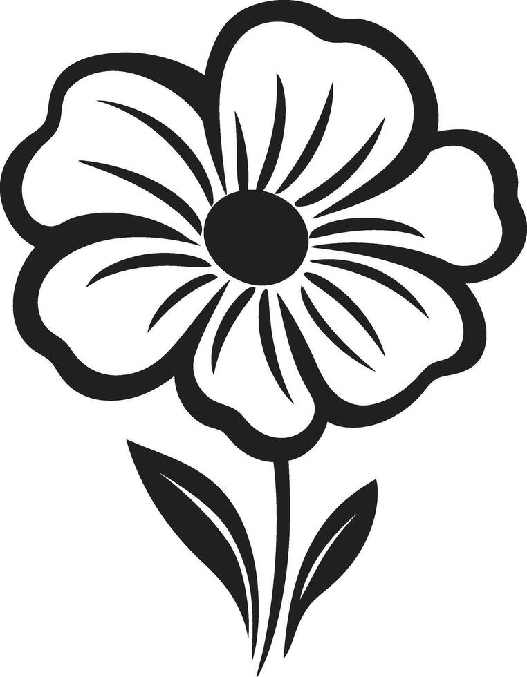 Freehand Petal Sketch Black Emblem Artistic Floral Charm Hand Drawn Symbol vector