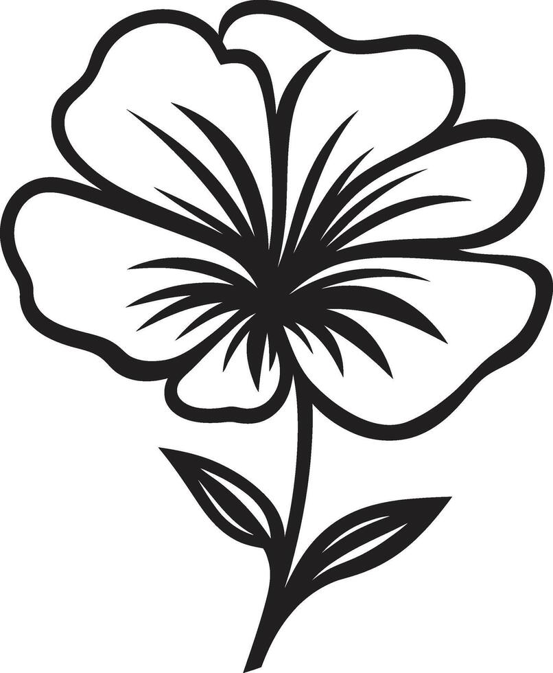 Handcrafted Bloom Outline Monochrome Emblem Simple Sketchy Flower Black Designated Icon vector