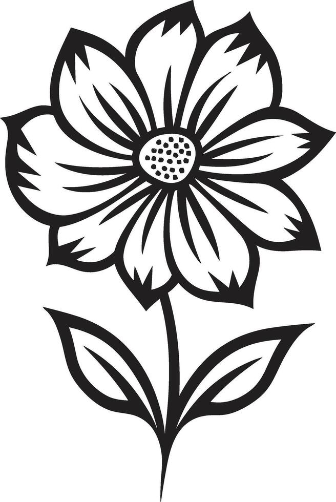 Freehand Flower Icon Monochrome Design Emblem Sketchy Blossom Design Black Symbol vector