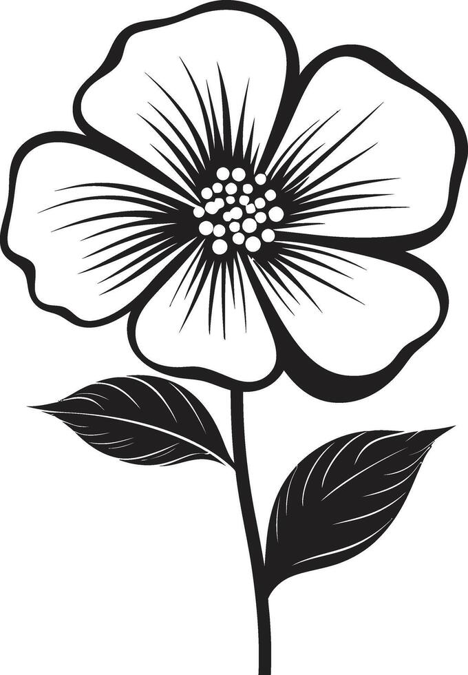 hecho a mano floral contorno negro emblemático bosquejo casual garabatear pétalo monocromo icónico diseño vector