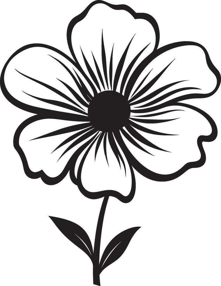 Artistic Hand Drawn Flower Monochrome Emblematic Symbol Casual Floral Gesture Black Sketchy Icon vector