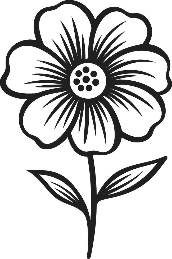 Artisanal Floral Outline Hand Drawn Design Icon Casual Petal Sketch Monochrome Emblematic Sketch vector