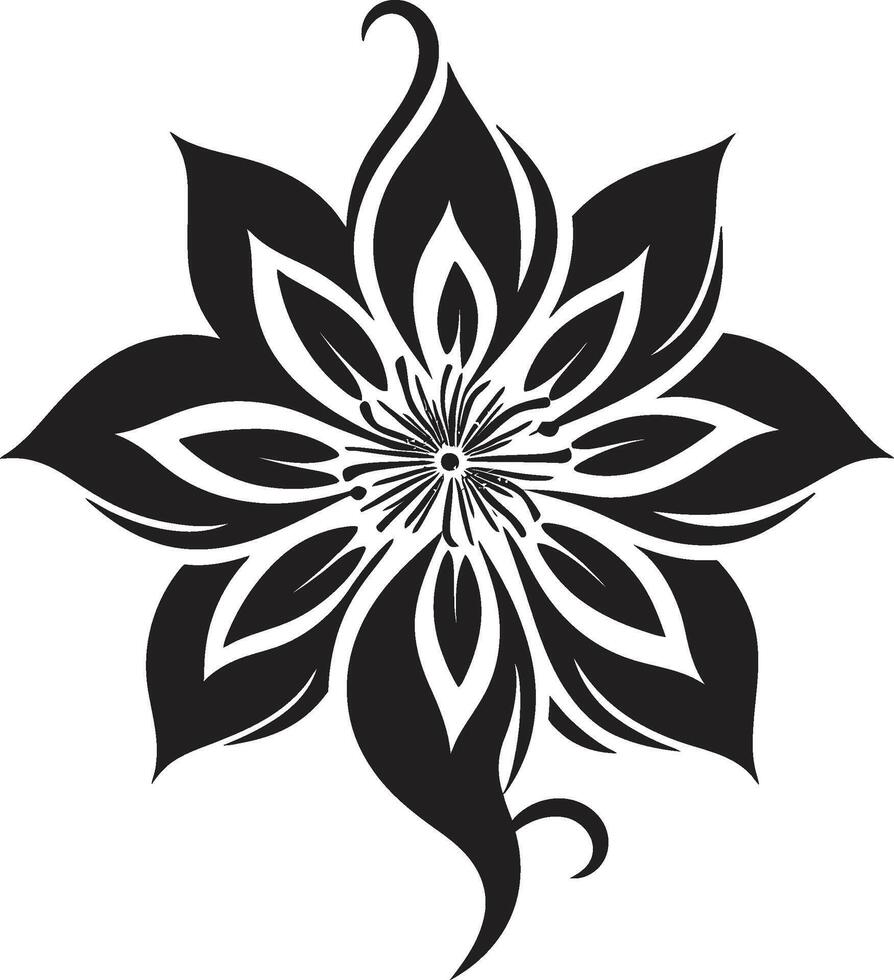 elegante flor símbolo negro icono elegante botánico impresión monocromo emblema vector