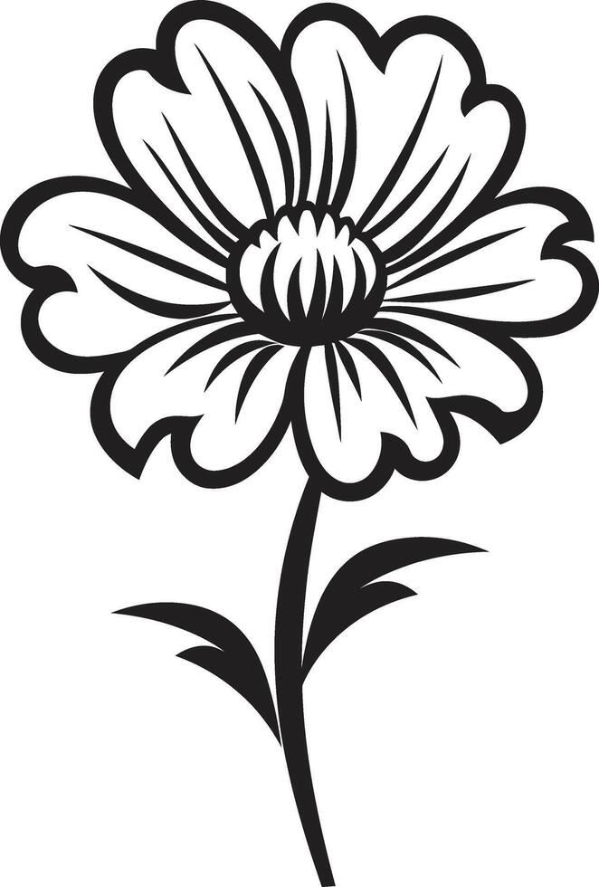 Expressive Floral Sketch Black Vectorized Symbol Freehand Blossom Design Monochrome Sketch Emblem vector
