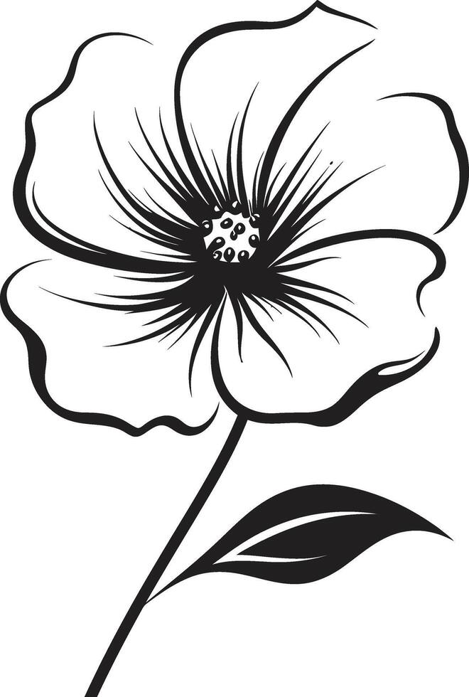Casual Freehand Blossom Monochrome Emblem Hand Drawn Sketchy Flower Black Design vector