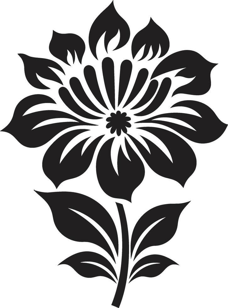 Sleek Bloom Emblem Iconic Monotone Chic Monochrome Petal Black Icon vector