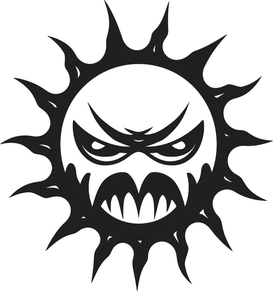 Rage filled Sunrise Angry Sun in Black Burning Wrath Angry Sun Emblem vector