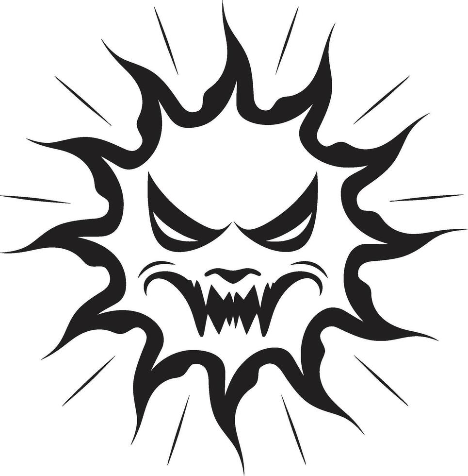 Searing Wrath Black of Angry Sun Rampant Solar Flare Angry Sun Emblem vector