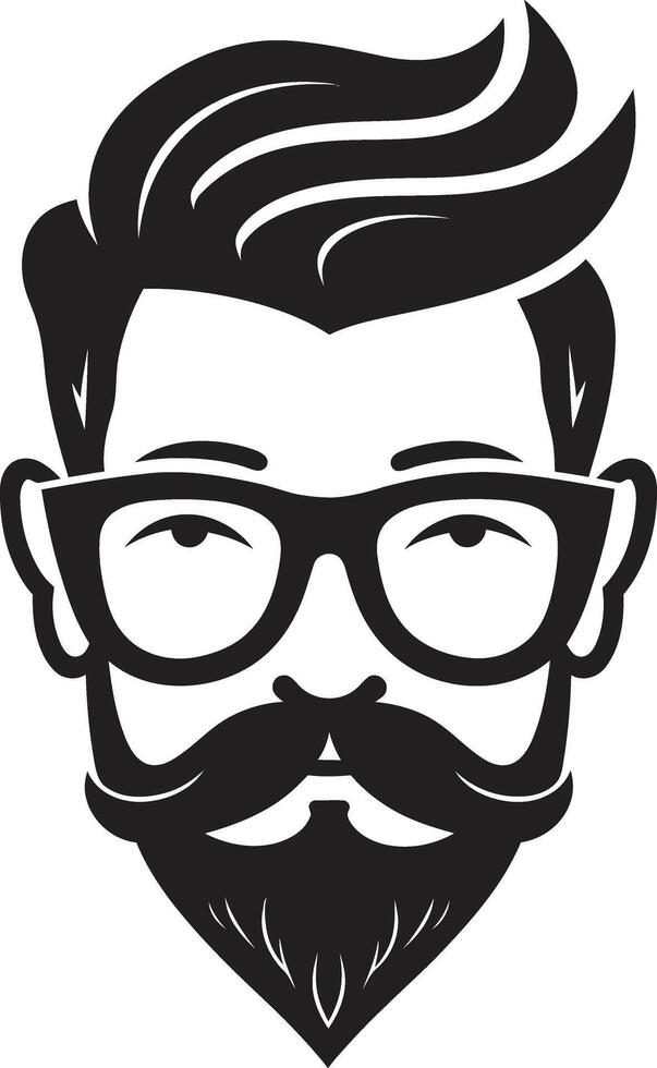 Stylish Silhouette Hipster Man Face Cartoon in Black Bohemian Vibe Cartoon Hipster Man Face Black vector