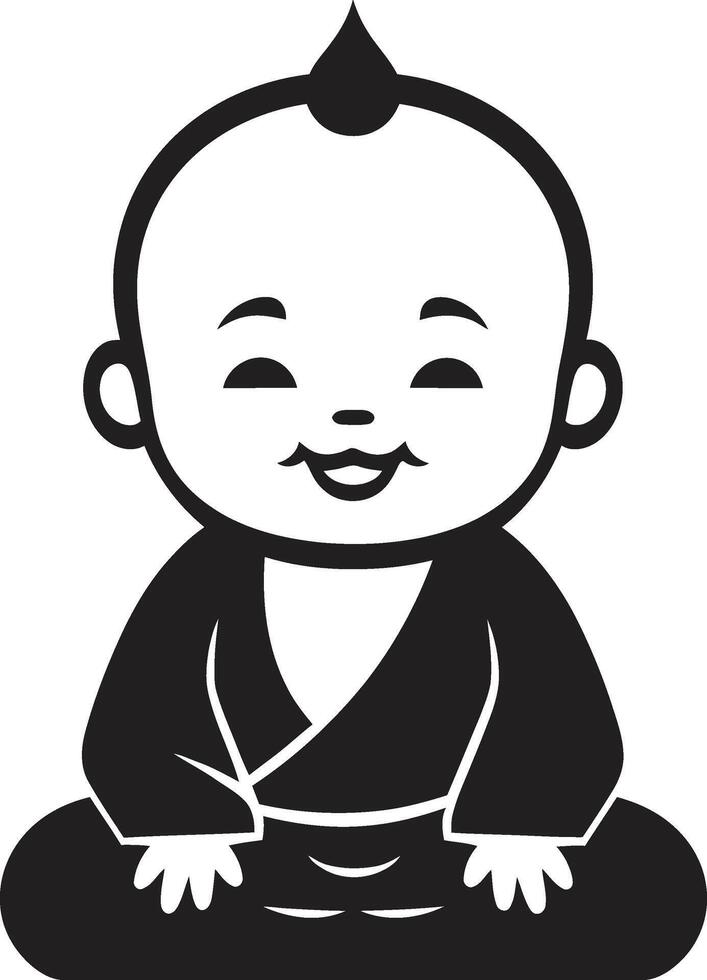 zen joven negro Buda Buda bambino dibujos animados niño emblema vector