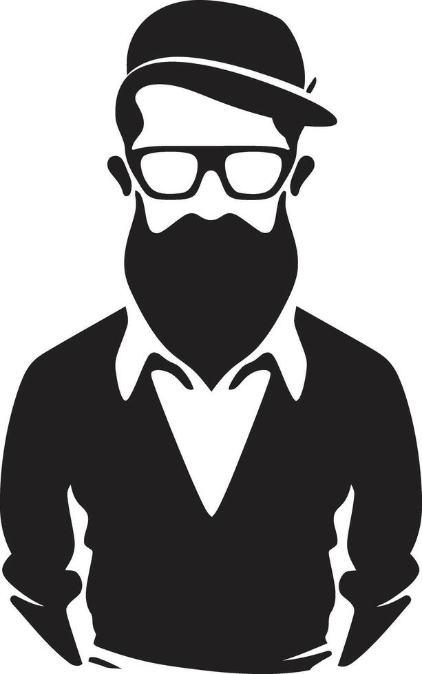Chic Minimalism Black of Cartoon Hipster Man Face Artsy Appeal Hipster Man Face Cartoon in Black vector