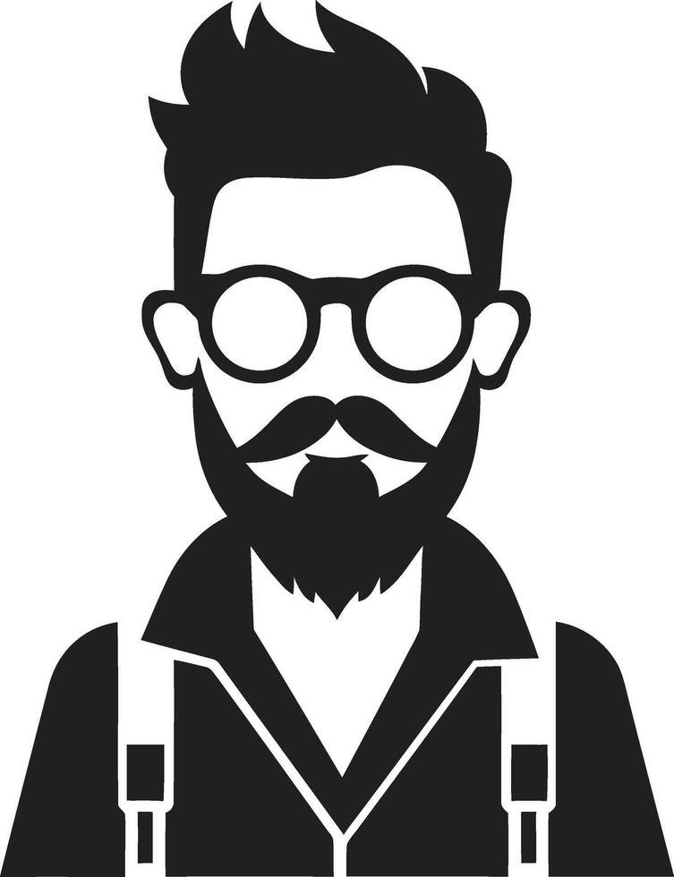 Modern Classic Black of Cartoon Hipster Man Face Boho Sophistication Hipster Man Face Cartoon in Black vector