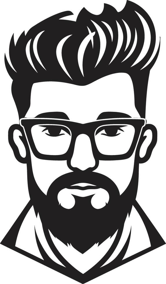 Whimsical Charm Cartoon Hipster Man Face Black Elegant Eccentricity Black of Cartoon Hipster Man Face vector
