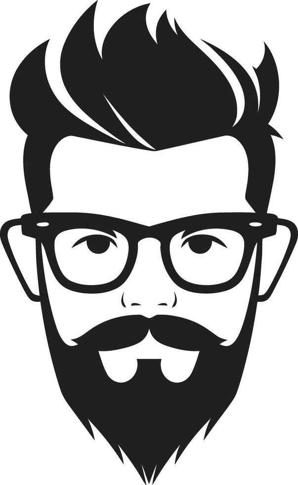Urban Flair Cartoon Hipster Man Face Black Chic Minimalism Black of Cartoon Hipster Man Face vector