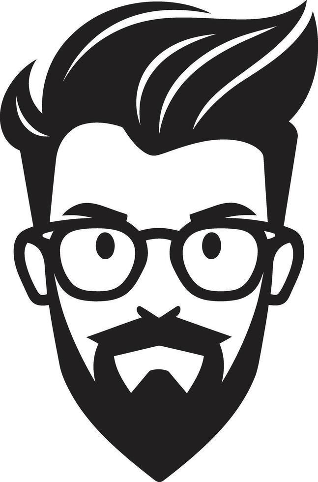 Minimalist Hip Black of Cartoon Hipster Man Face Creative Quirk Hipster Man Face Cartoon in Black vector