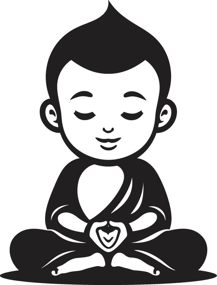 Zen Nursery Mini Monk Silhouette Divine Kiddo Cartoon Buddha Emblem vector