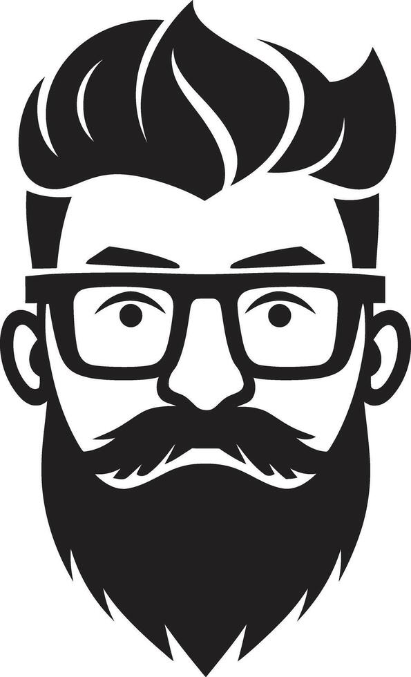 Retro Revivalist Cartoon Hipster Man Face Black Timeless Elegance Black of Cartoon Hipster Man Face vector