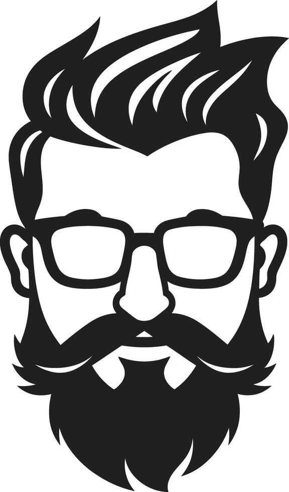 Vintage Cool Cartoon Hipster Man Face Black Stylish Simplicity Black of Cartoon Hipster Man Face vector