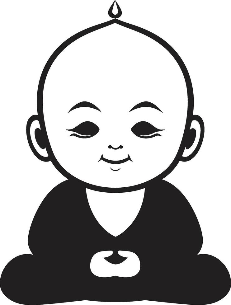 Zen Youngster Black Buddha Emblem Buddha Bambino Cartoon Serene vector