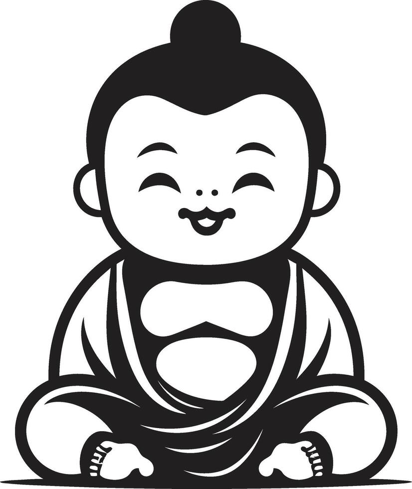 Serene Sprout Black Cartoon Buddha Chibi Buddha Blessing Emblem vector