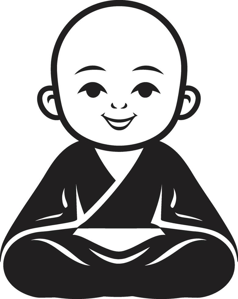 Serenity Seedling Mini Monk Emblem Chibi Zen Zephyr Black Buddha Kid vector