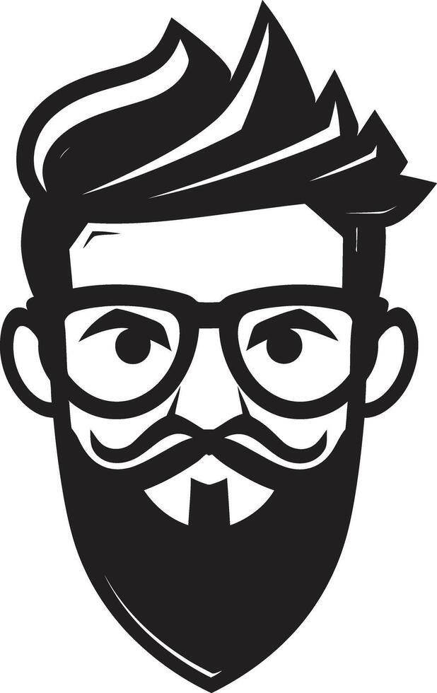 Chic Minimalist Vibe Hipster Man Face Cartoon in Black Vintage Urban Sophistication Cartoon Hipster Man Face Black vector