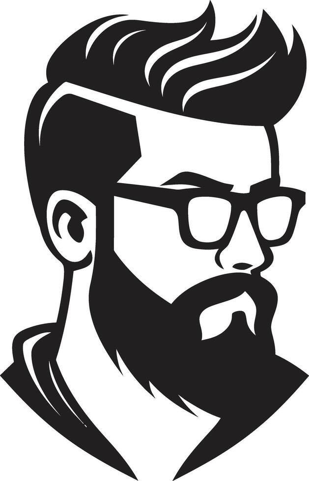 Trendy Whiskers Cartoon Hipster Man Face Black Vintage Vibes Black of Cartoon Hipster Man Face vector