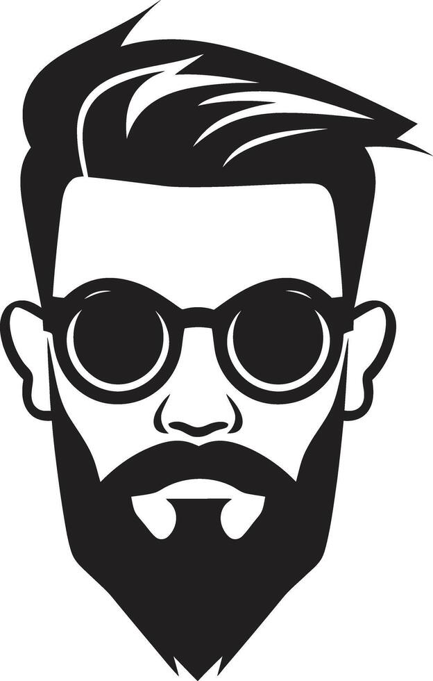 Whimsical Elegance Cartoon Hipster Man Face Black Elegant Quirkiness Black of Cartoon Hipster Man Face vector