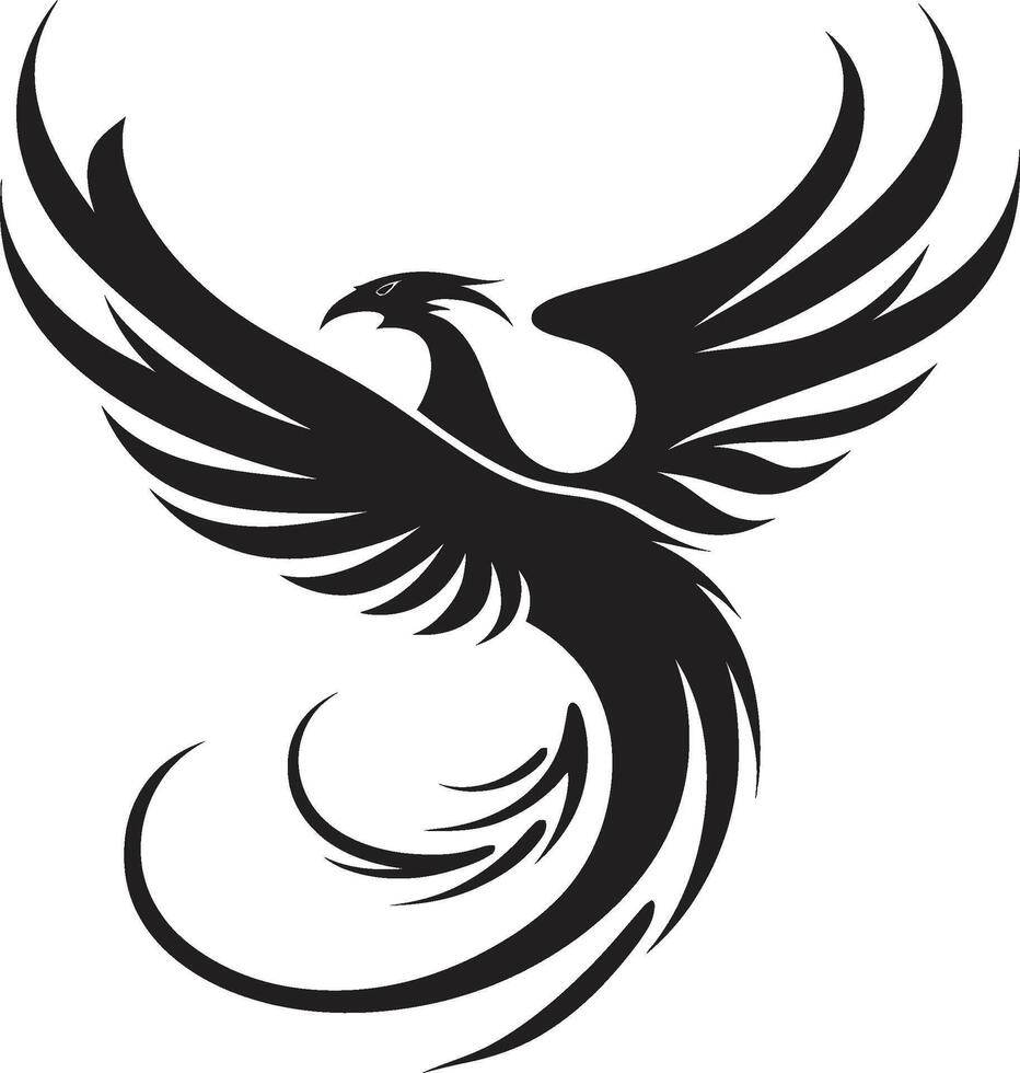 fénix encendido emblemático fuego pluma símbolo negro vector