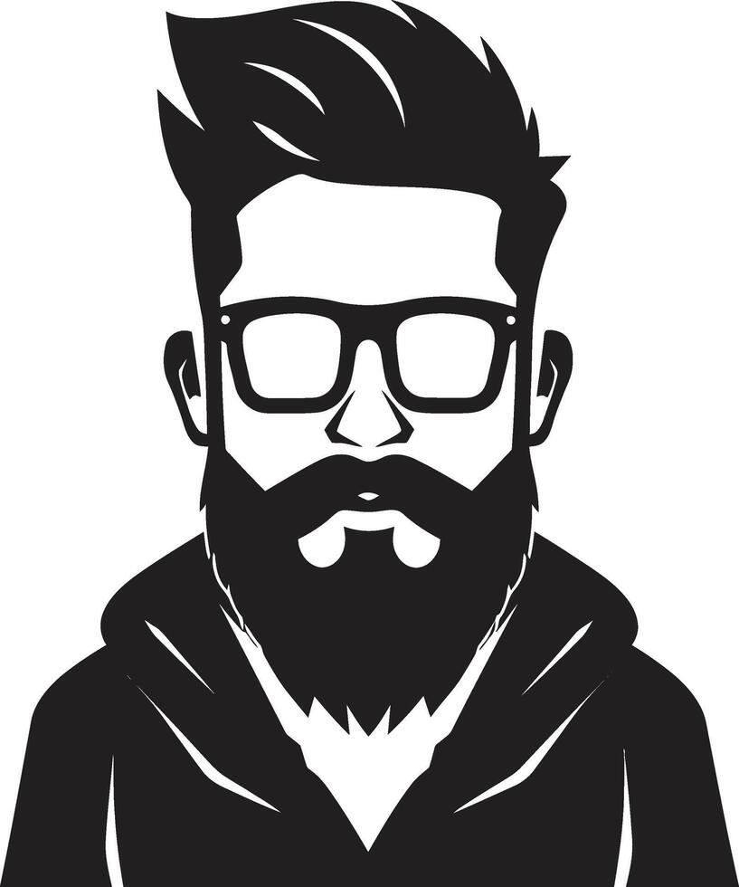 Chic Retro Revival Cartoon Hipster Man Face Black Minimalist Whiskers Black of Cartoon Hipster Man Face vector