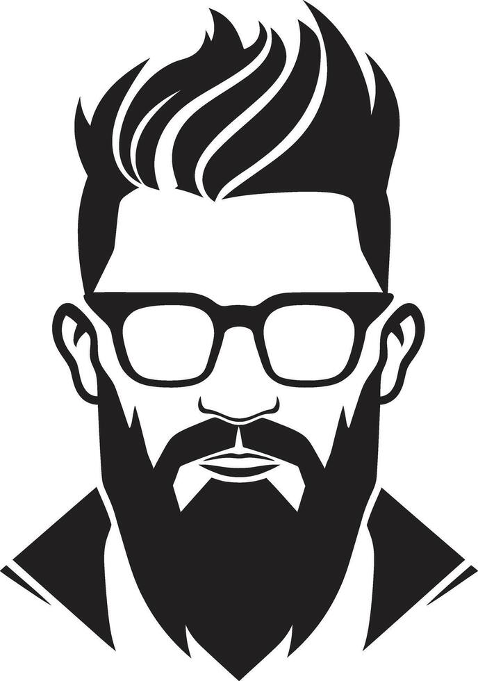 Contemporary Retro Black of Cartoon Hipster Man Face Sleek Bohemian Hipster Man Face Cartoon in Black vector