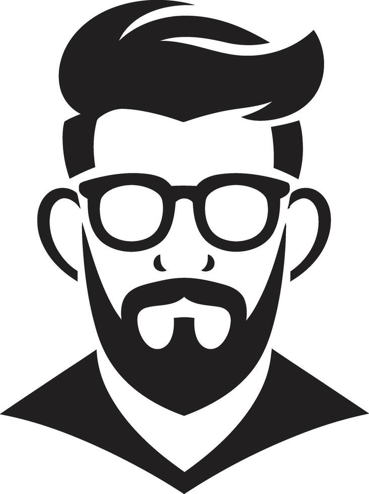Trendy Retro Black of Cartoon Hipster Man Face Artistic Elegance Hipster Man Face Cartoon in Black vector