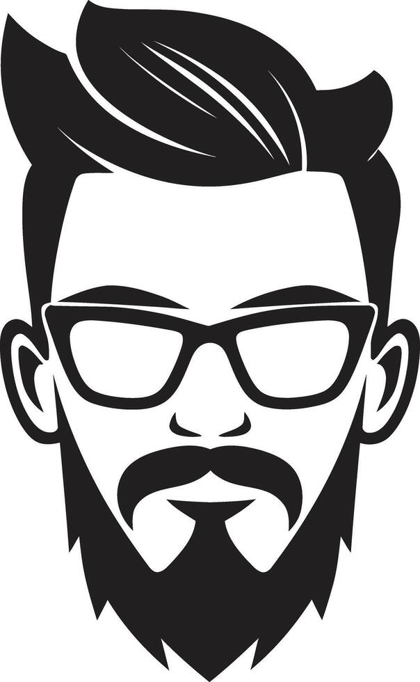 Timeless Trendsetter Black of Cartoon Hipster Man Face Eclectic Chic Hipster Man Face Cartoon in Black vector